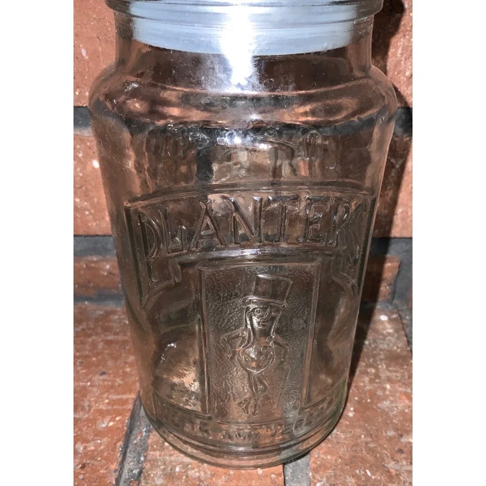 Vintage Planters Peanuts‎ 75th Anniversary Glass Jar Mr Peanut 1906-1981 Clear
